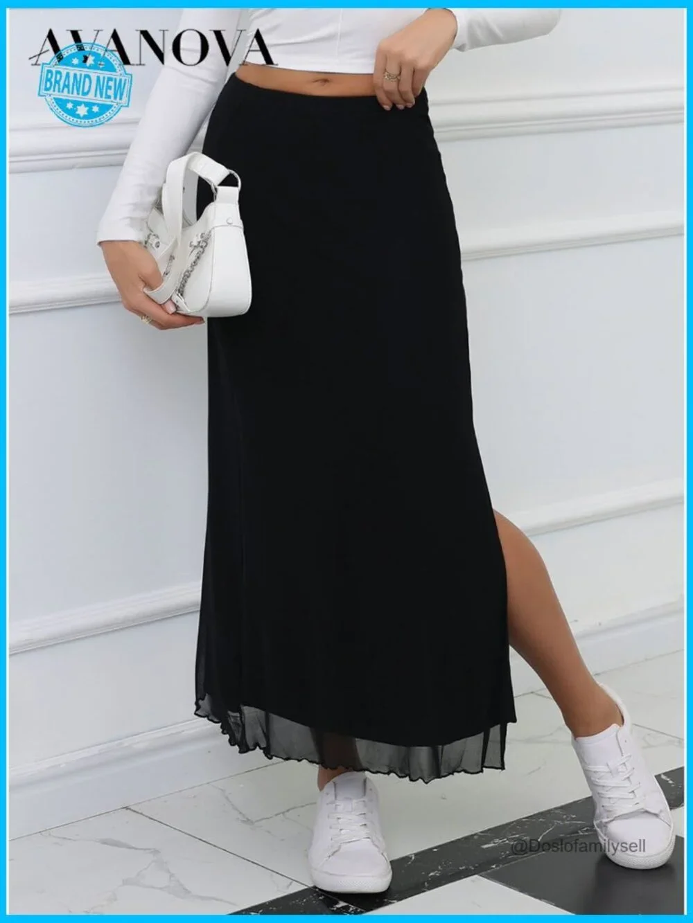 High Waisted Mesh Slit Skirt Sexy Maxi Split Thigh Trendy Party